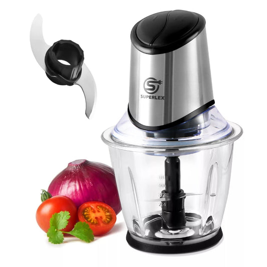 2-IN-1 Food Chopper Electric Processor Blender Glass Mixer Coffee Spices Grinder