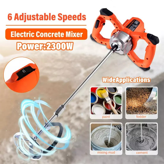 6 Speeds Electric Plaster Paddle Mixer-220V Mortar,Cement,Paint,Stirrer-2300W-UK