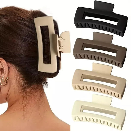 Strong Non slip Hair Claw Clips-Square Matte Curly Stylish Finish-Big 4Pcs