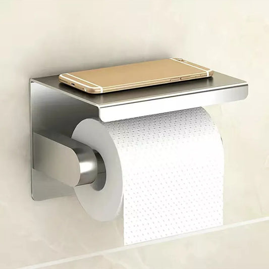 Toilet Roll Holder-Wall Mounted With Mobile Phone Storage-Bathroom Shelf-UK