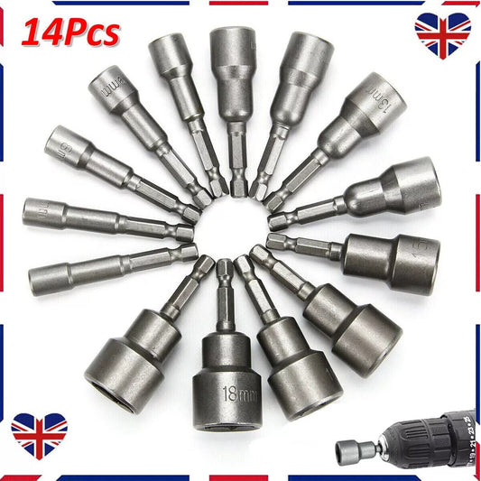 Nut Driver Bit Set-Hex Magnetic-Metric Socket-Impact Drill 6 To 19MM-UK