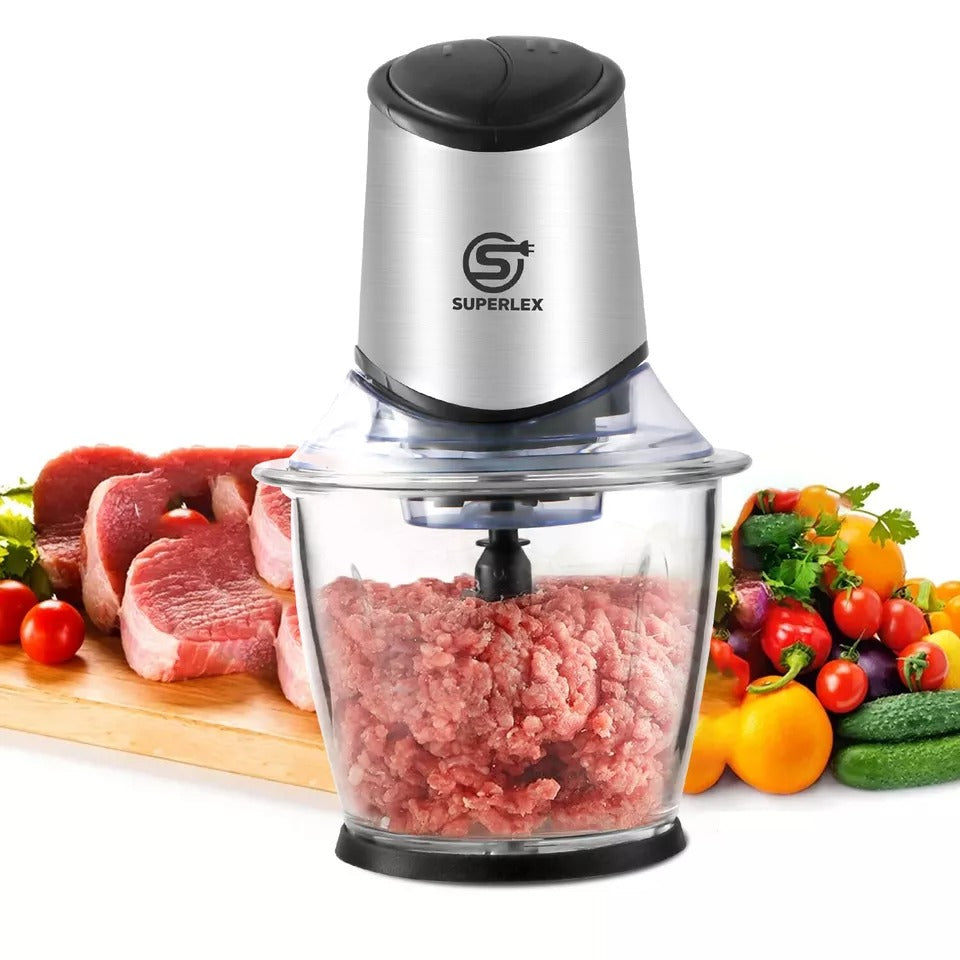 2-IN-1 Food Chopper Electric Processor Blender Glass Mixer Coffee Spices Grinder