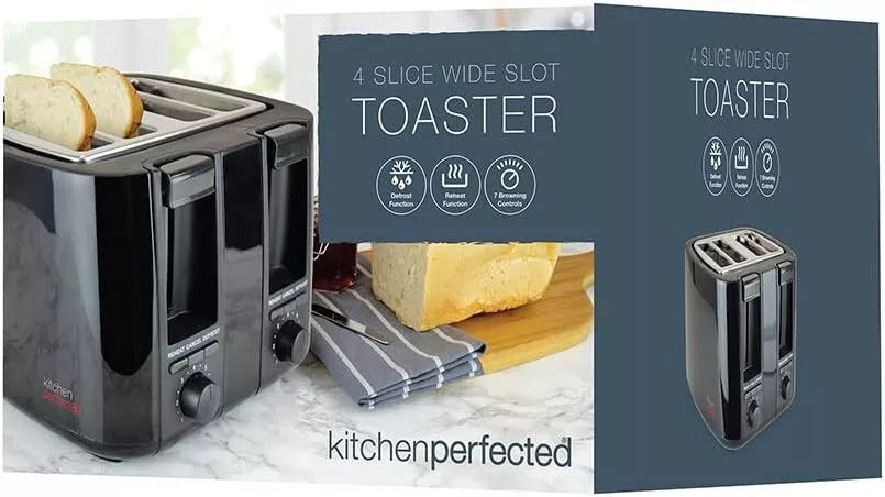 4 Slice Toaster Wide Slot Browning Defrost Reheat High Lift - Colour Choice