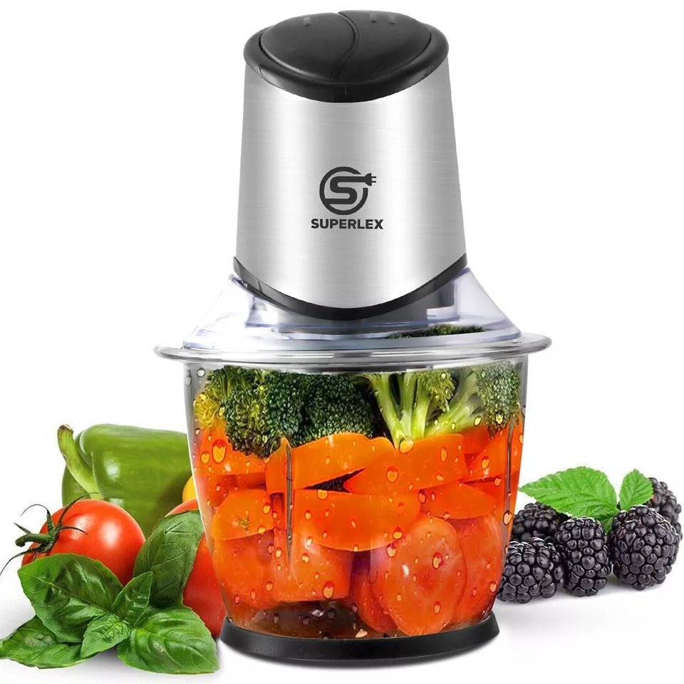 2-IN-1 Food Chopper Electric Processor Blender Glass Mixer Coffee Spices Grinder