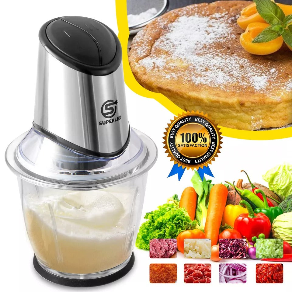 2-IN-1 Food Chopper Electric Processor Blender Glass Mixer Coffee Spices Grinder