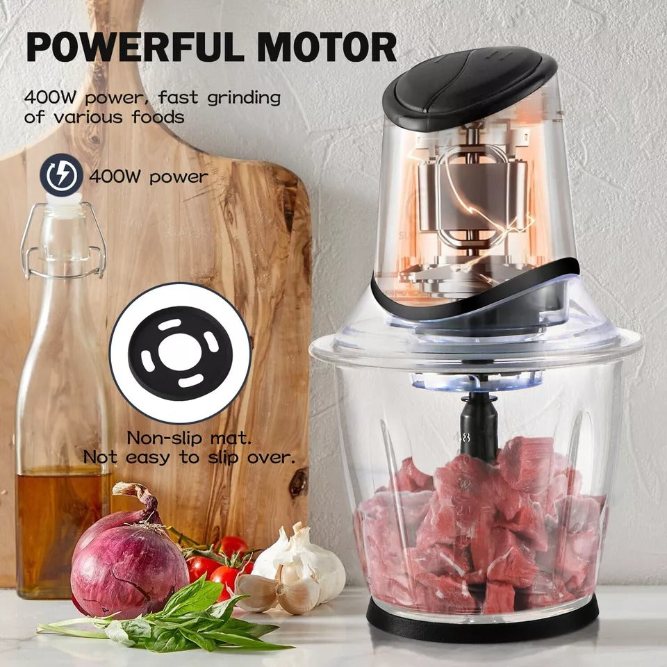 2-IN-1 Food Chopper Electric Processor Blender Glass Mixer Coffee Spices Grinder