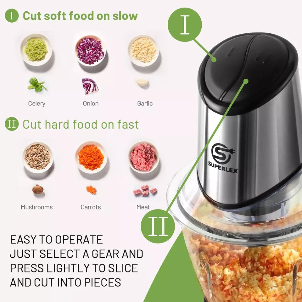 2-IN-1 Food Chopper Electric Processor Blender Glass Mixer Coffee Spices Grinder