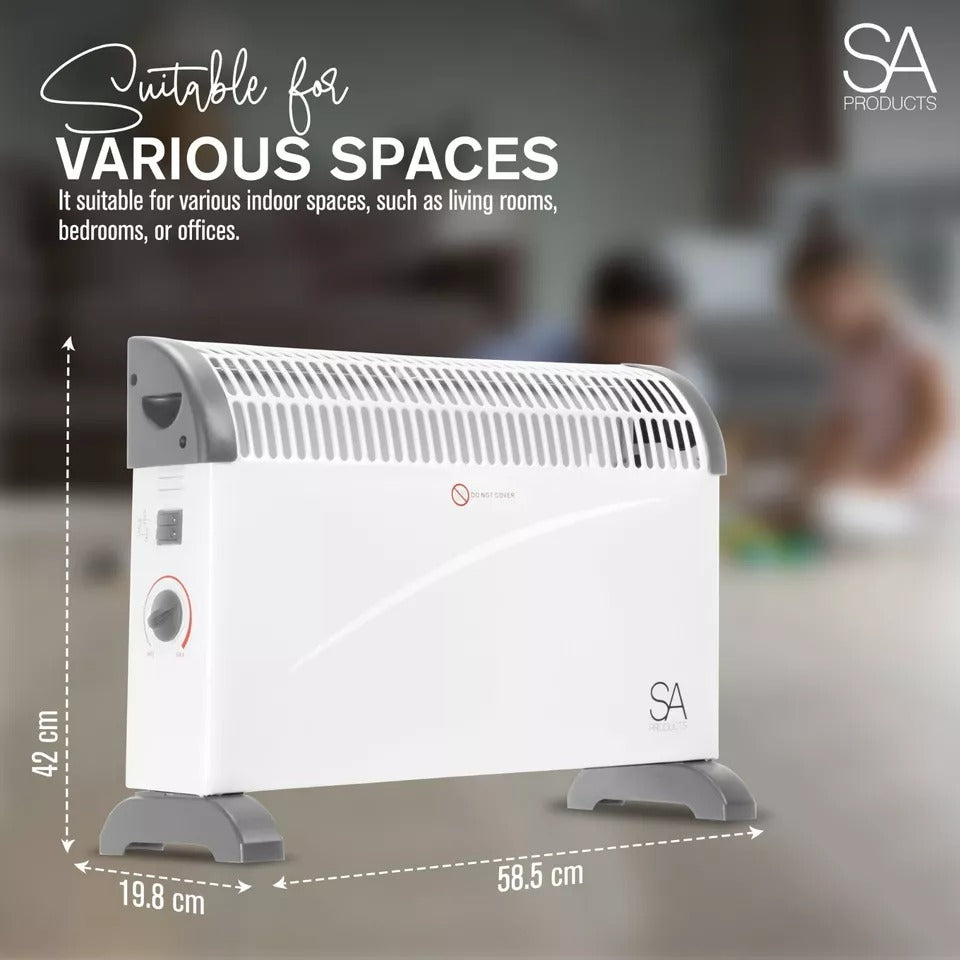 2KW Portable Convector Heater 750-1250-2000w Variable Thermostat