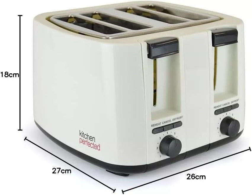 4 Slice Toaster Wide Slot Browning Defrost Reheat High Lift - Colour Choice